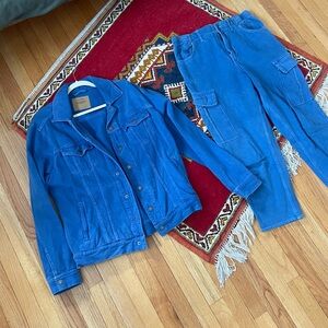 American Vintage Bright Blue Denim Jacket & Pants Set